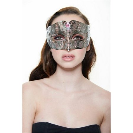 PERFECTPRETEND Silver with Pink Rhinestones Luxury Roman Guard Filigree Laser Cut Metal Mask One Size PE368361